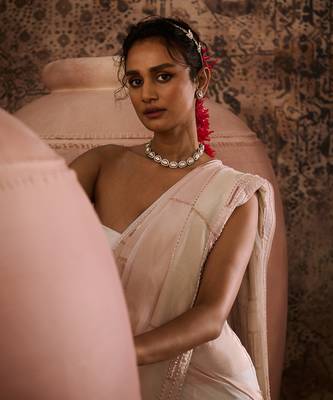 White blouse with tissue embroidered saree 3