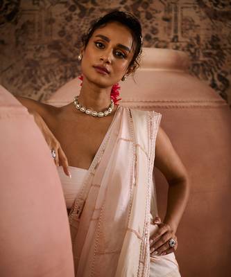White blouse with tissue embroidered saree 4
