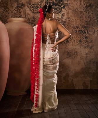 White blouse with tissue embroidered saree 5