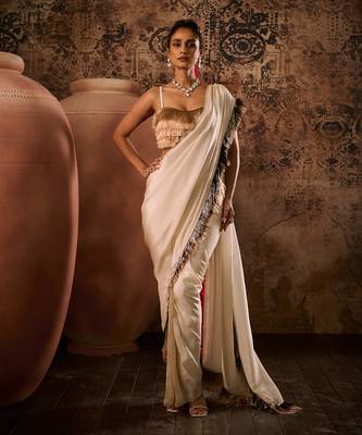 Rose gold tissue saree with blouse 1
