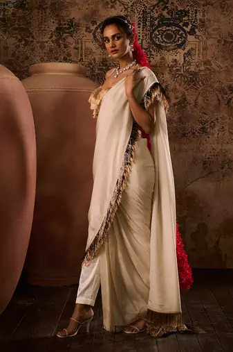 Rose gold tissue saree with blouse