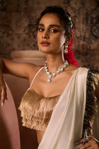 Rose gold tissue saree with blouse