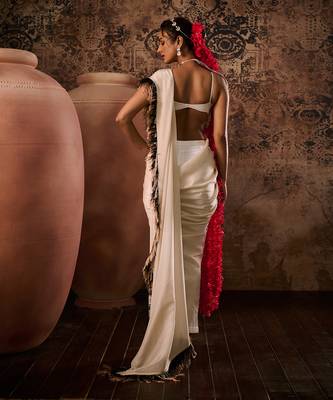 Rose gold tissue saree with blouse 5