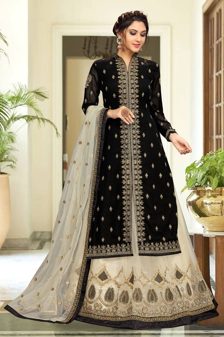 Georgette Embroidered Party Wear Kurta Pant with Dupatta lehenga Suit Set