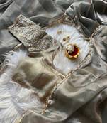 Primium Glass Tissue Two Ton Zari  Saree Silk With Gold Val Moti Lace Border