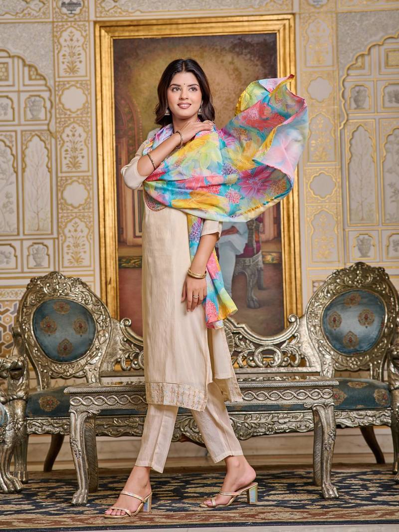 Women's Simar Embroidered Straight Kurta with Pant And Dupatta Set
