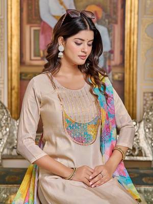 Women's Simar Embroidered Straight Kurta with Pant And Dupatta Set 4