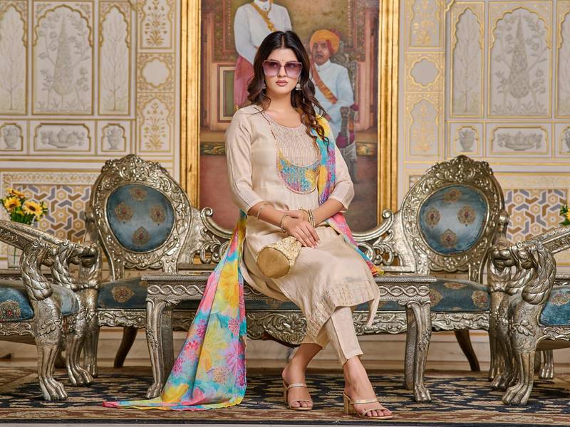 Women's Simar Embroidered Straight Kurta with Pant And Dupatta Set