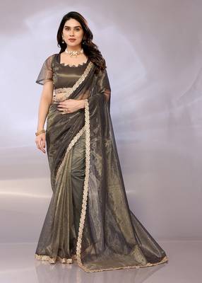 Net embellished saree with blouse piece 1