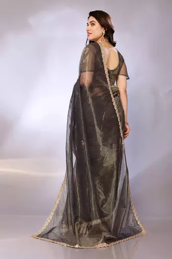 Net embellished saree with blouse piece