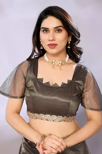 Net embellished saree with blouse piece