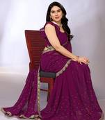 Georgette embellished saree with blouse piece
