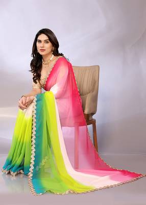 Georgette colour-block saree with blouse piece 1