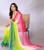 Georgette colour-block saree with blouse piece