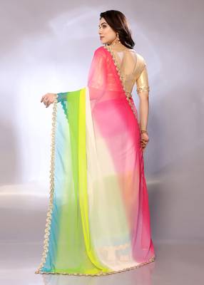 Georgette colour-block saree with blouse piece 3