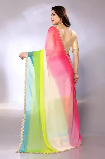 Georgette colour-block saree with blouse piece