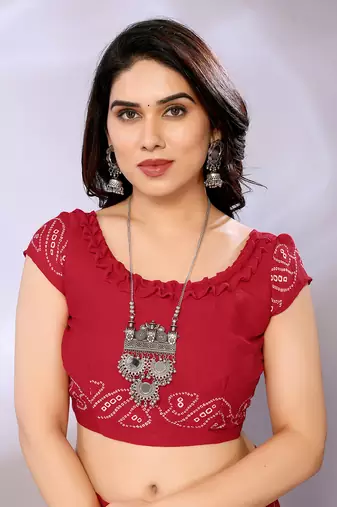 Chiffon embellished saree with blouse piece