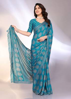 Chiffon floral saree with blouse piece 1
