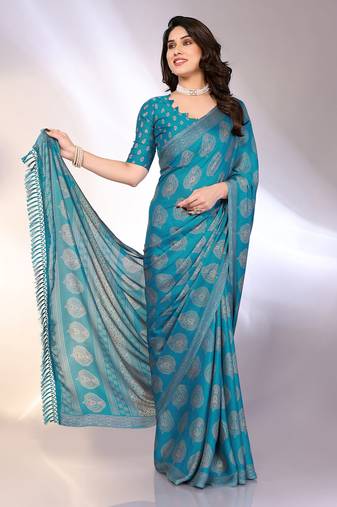 Chiffon floral saree with blouse piece