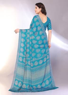 Chiffon floral saree with blouse piece 4