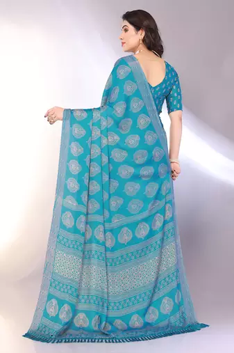 Chiffon floral saree with blouse piece