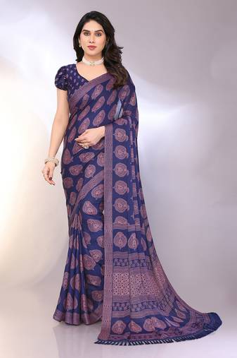Chiffon floral saree with blouse piece