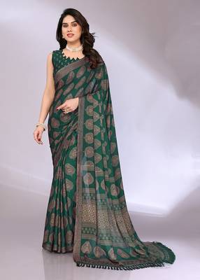 Chiffon floral saree with blouse piece 4