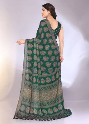 Chiffon floral saree with blouse piece 5