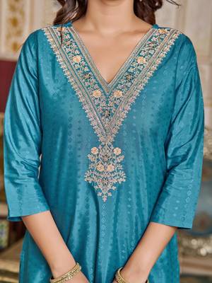 Women's Viscose Rayon Embroidered Straight Kurta with Pant And Dupatta Set 4