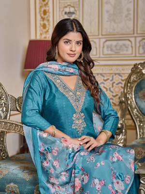 Women's Viscose Rayon Embroidered Straight Kurta with Pant And Dupatta Set 5
