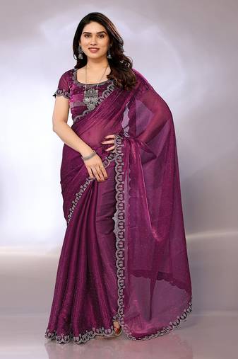 Chiffon embellished saree with blouse piece