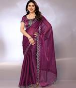 Chiffon embellished saree with blouse piece