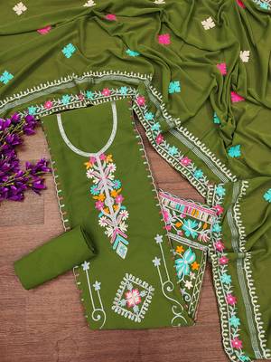 Georgette Sequin & Traditional Pattern Multicolor Thread Work Kurta Bottom Dupatta Set Dress Material 2