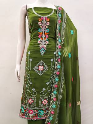 Georgette Sequin & Traditional Pattern Multicolor Thread Work Kurta Bottom Dupatta Set Dress Material 4
