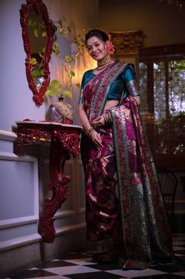 Rani Pink Soft Silk Zari Weaving Designer Pallu & Border Saree With Blouse For Women 1
