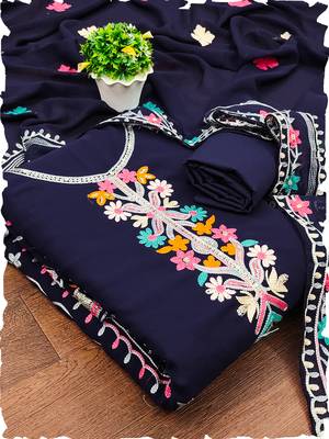 Georgette Sequin & Traditional Pattern Multicolor Thread Work Kurta Bottom Dupatta Set Dress Material 1
