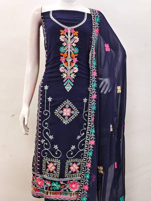 Georgette Sequin & Traditional Pattern Multicolor Thread Work Kurta Bottom Dupatta Set Dress Material 4