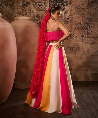 Hot pink top with Multicoloured Lehenga Set 3
