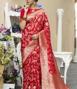 Red Katan Silk Saree With Zari Weaving Pallu And Border With Blouse For Women