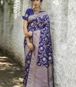Blue Katan Silk Saree With Zari Weaving Pallu And Border With Blouse For Women