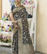 Black Katan Silk Saree With Zari Weaving Pallu And Border With Blouse For Women
