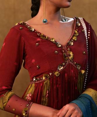 Maroon printed anarkali paired with skirt and dupatta 3