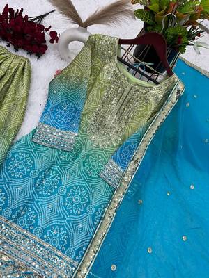 Sky Colour Designer Wedding Wear Embroidery Work With Print Fully Stitched Sharara Set 4