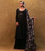 Black anarkali paired with tie- dye dupatta and flared pants