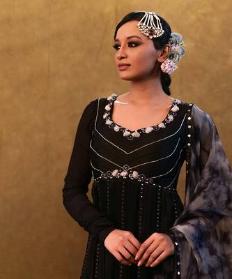 Black anarkali paired with tie- dye dupatta and flared pants 2