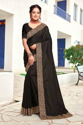 Designer black heavy zari embroidery border art silk saree