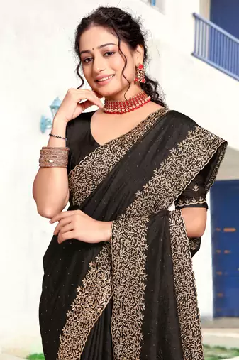 Designer black heavy zari embroidery border art silk saree