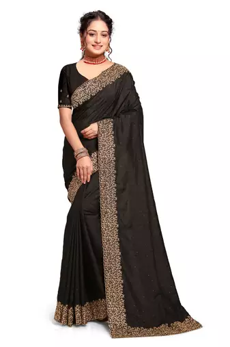 Designer black heavy zari embroidery border art silk saree