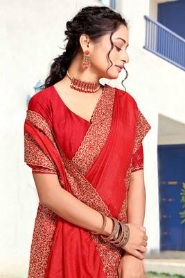 Designer red heavy zari embroidery border art silk saree 2