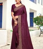 Designer wine heavy zari embroidery border art silk saree